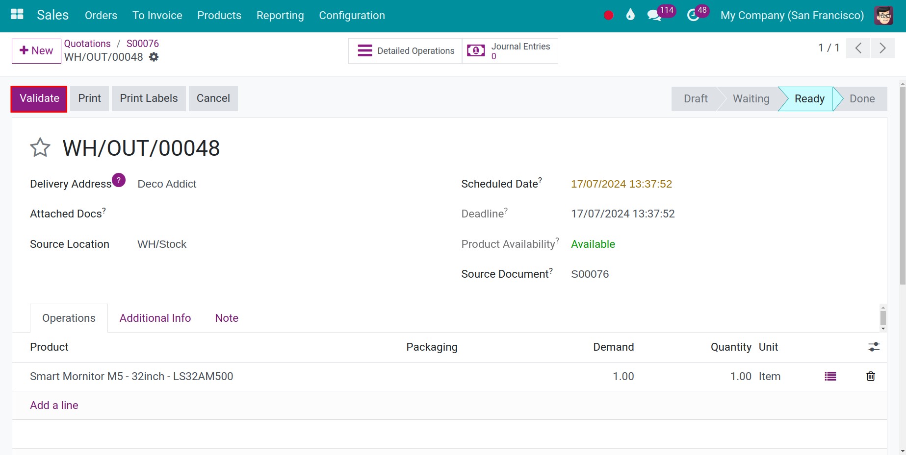 Confirm the delivered quantity Invoice Viindoo