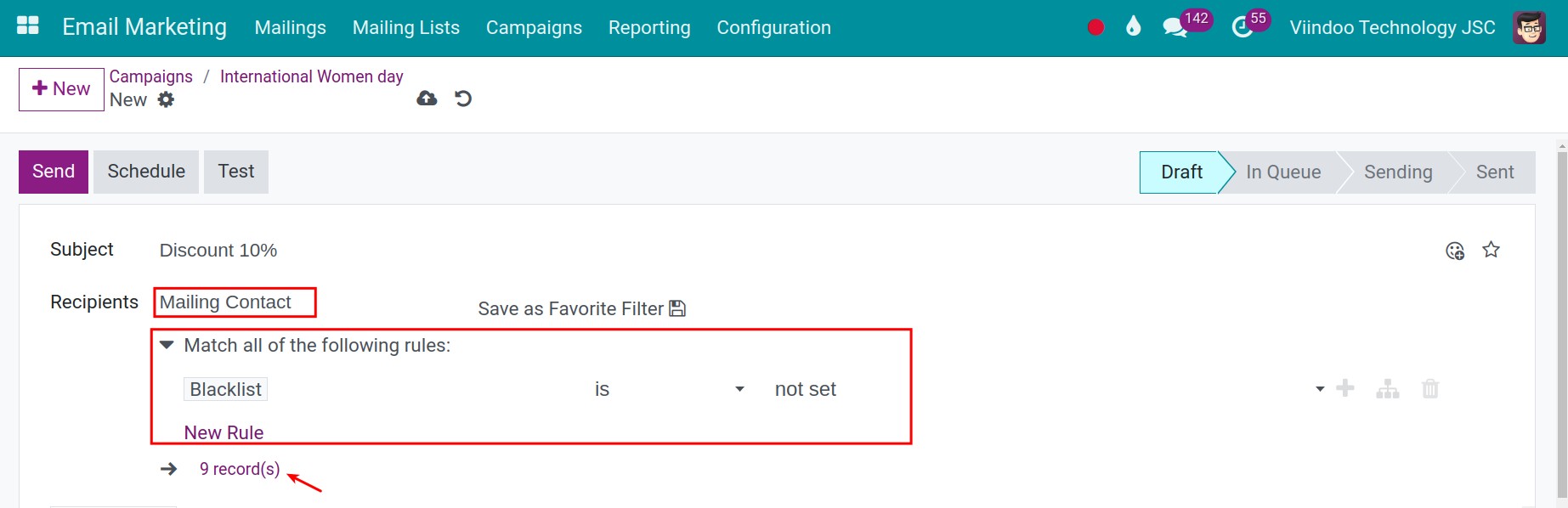 Matching condition for mailing contact type.