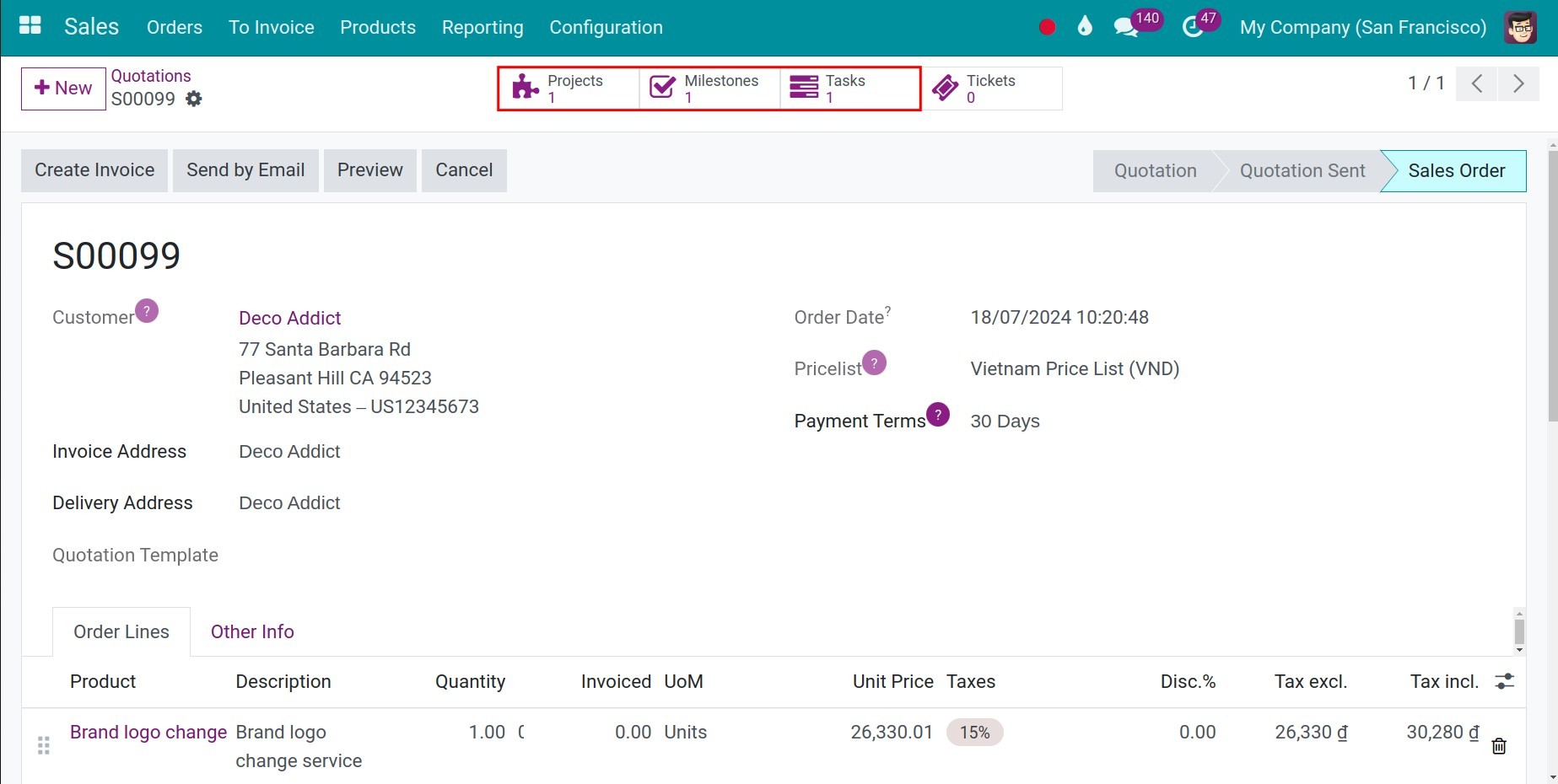Confirm the sale order in Viindoo