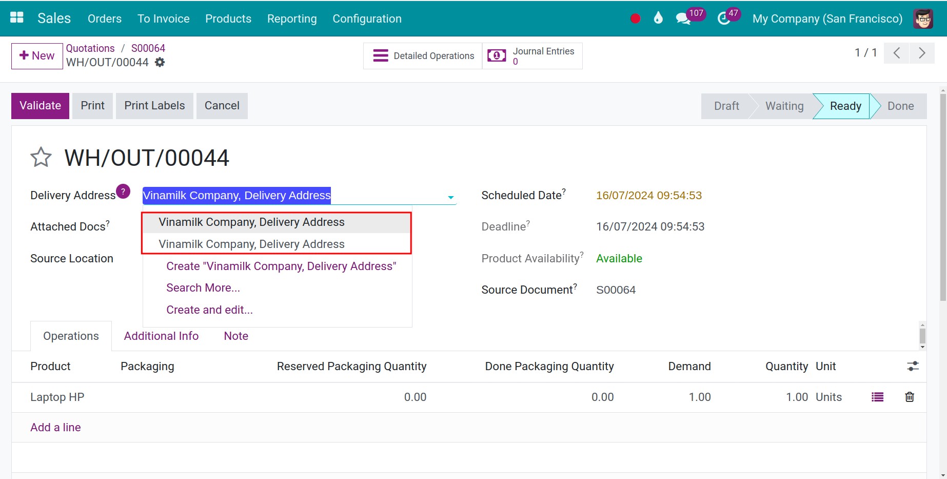 Invoice Address and Delivery Address in Sales order Viindoo