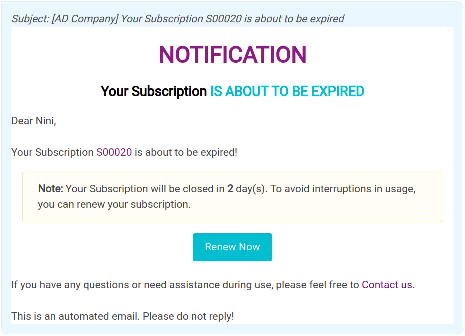 Sending subscription renewal reminder notifications