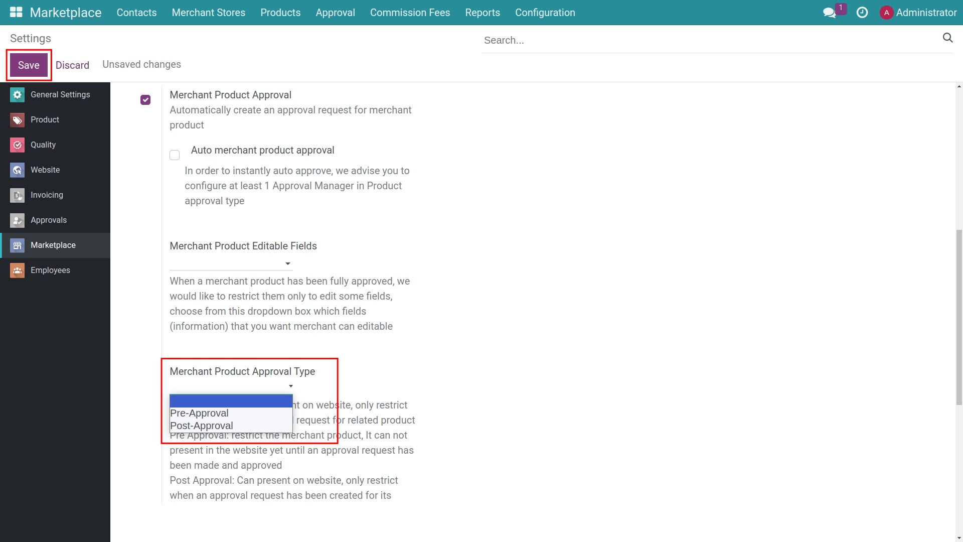 Merchant Product Approval Type