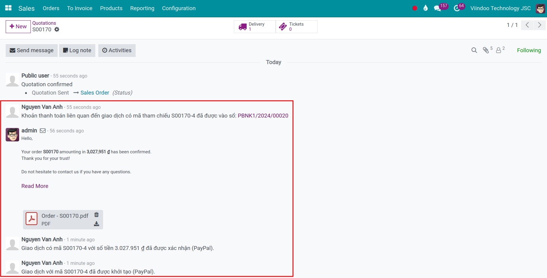 Online payment to confirm the order via an online payment service provider - Viindoo.