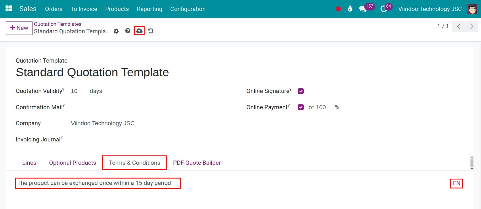Add terms & conditions in the quotation templates