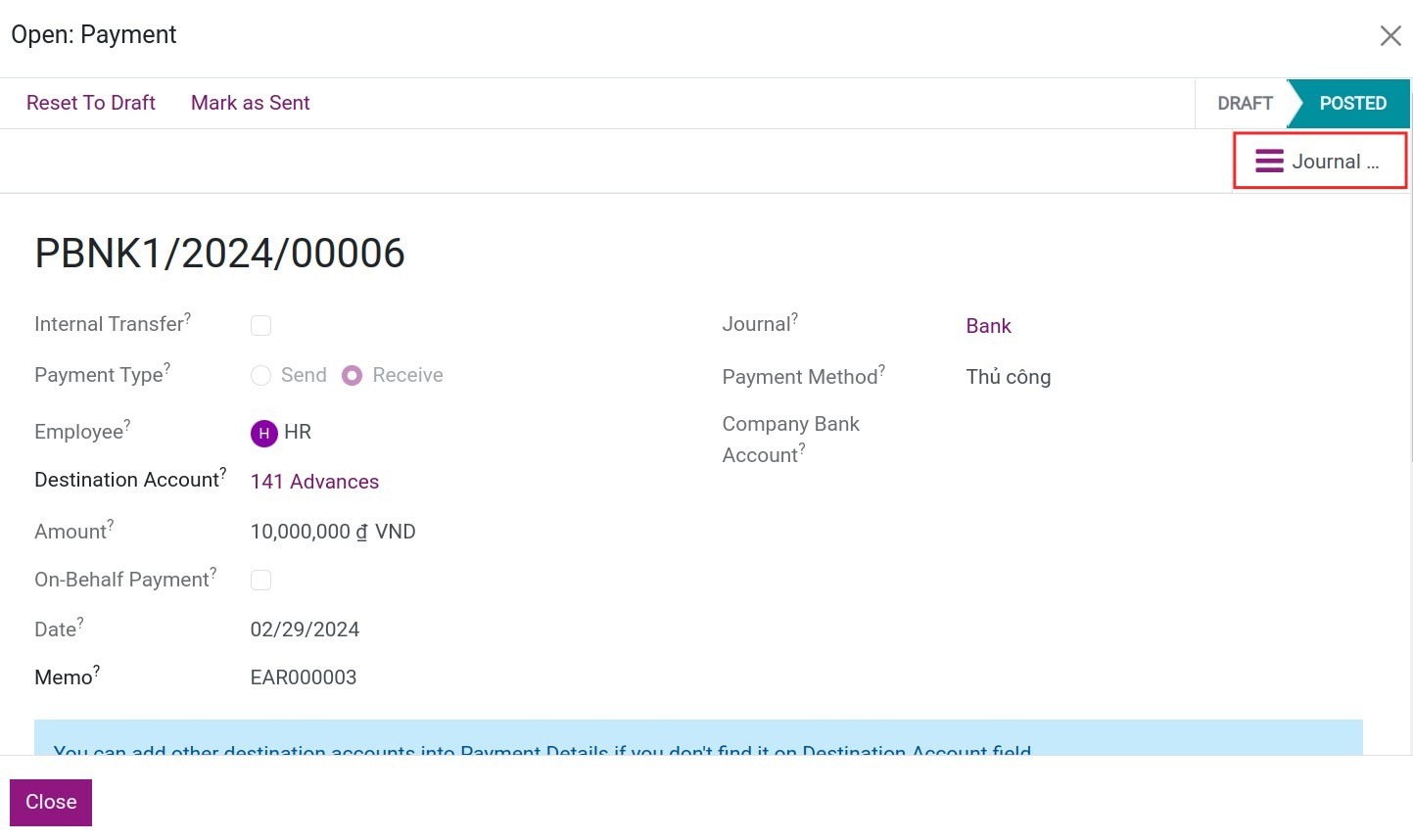 Balance payment