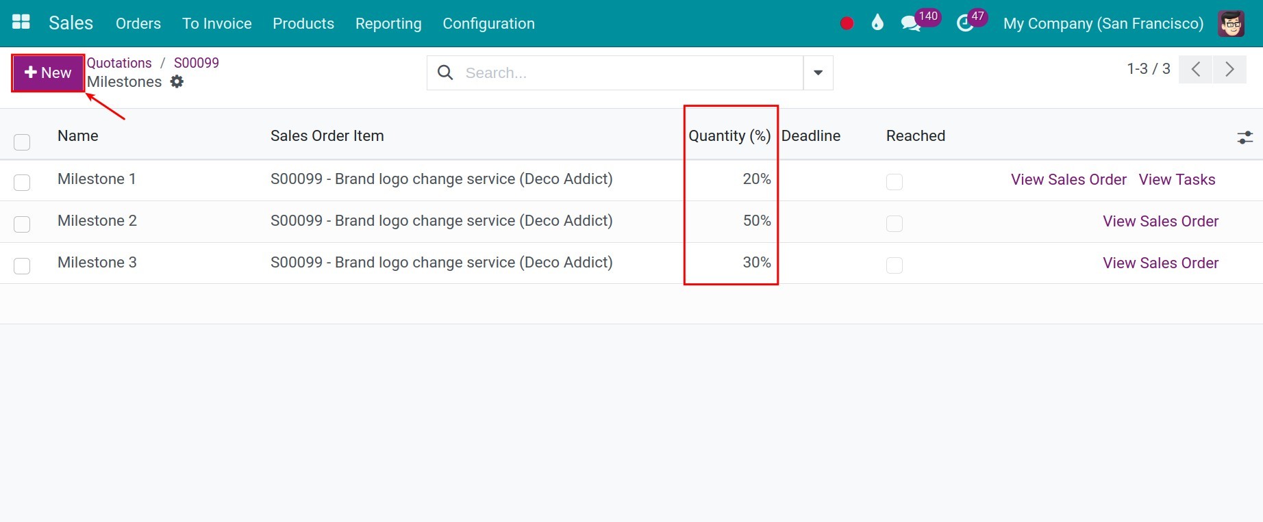 Create a milestone on an order in Viindoo