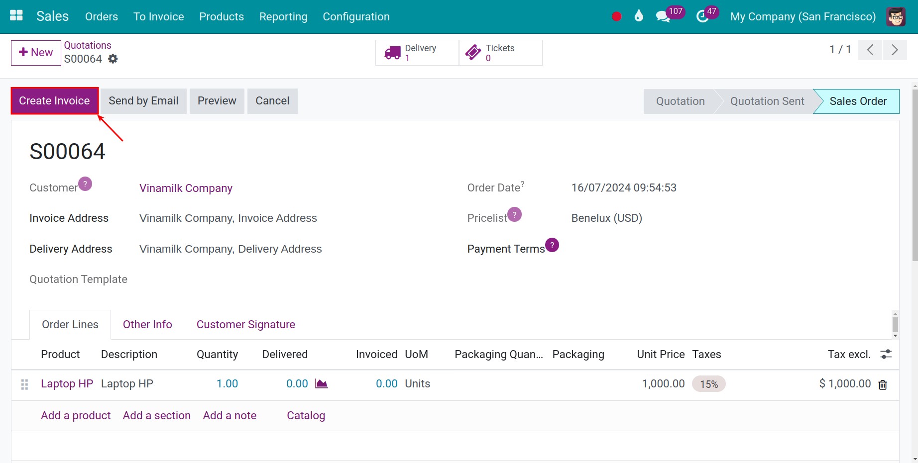 Invoice Address and Delivery Address in Sales order Viindoo
