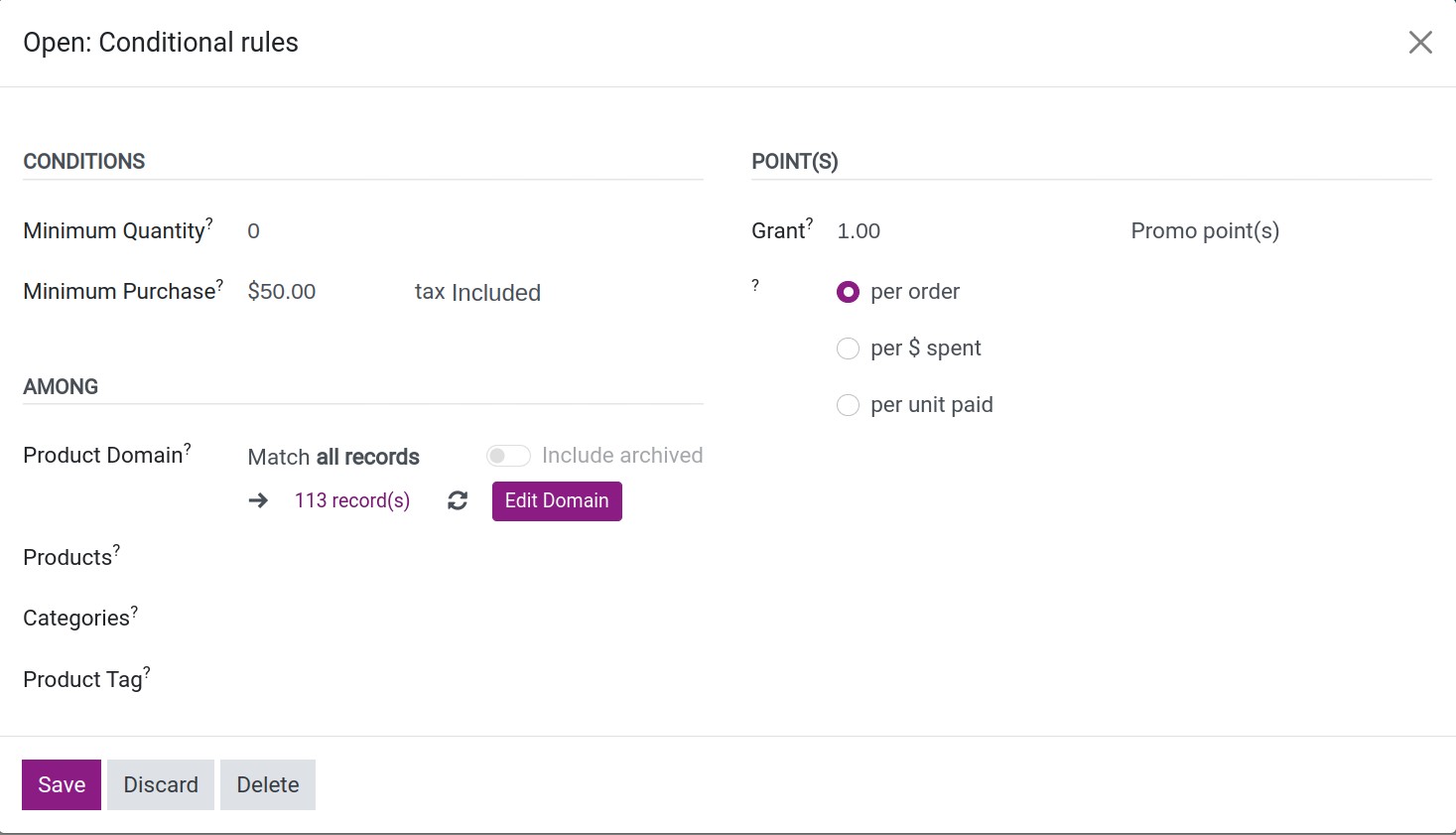 Add Promotion Program conditions