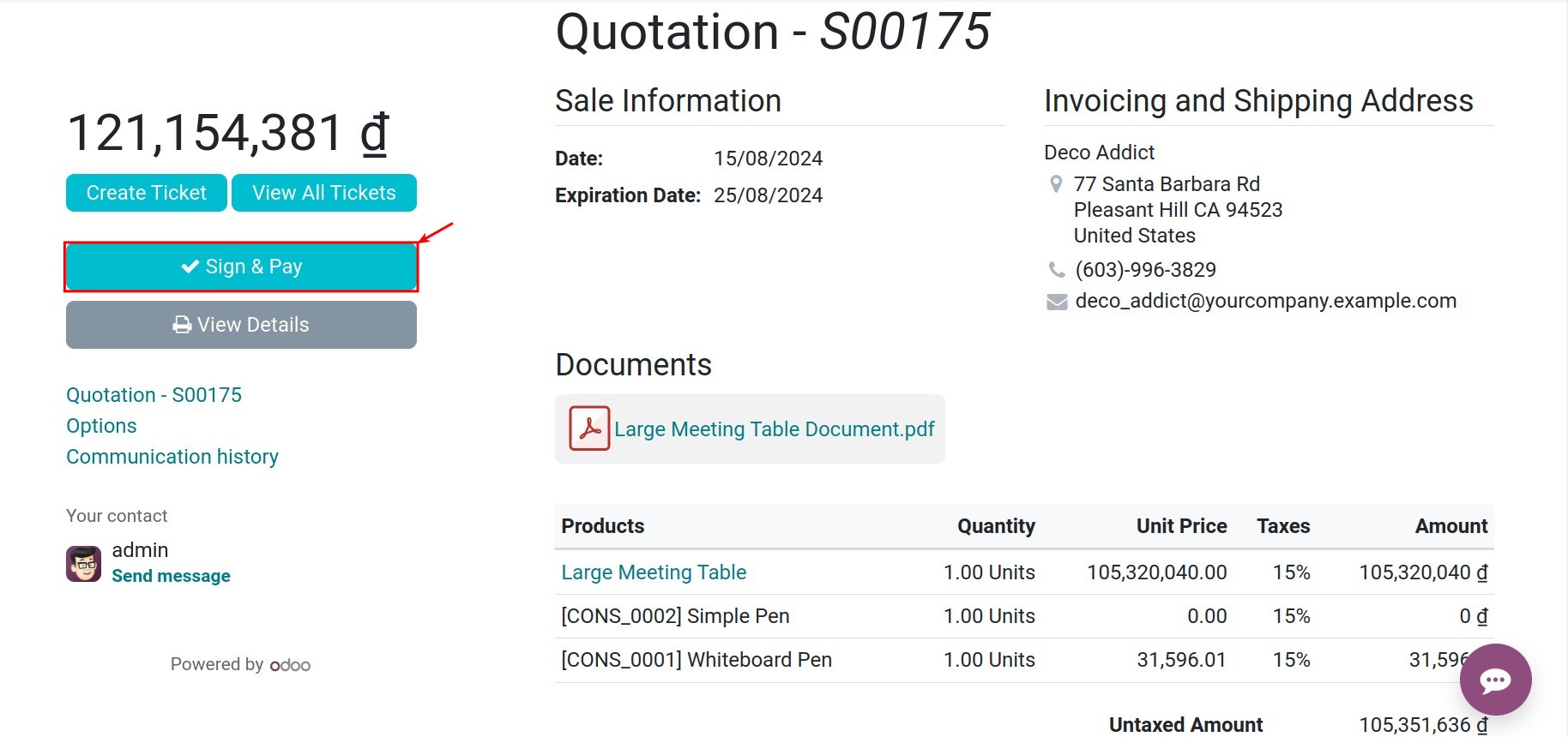 Confirm the quotation online - Viindoo