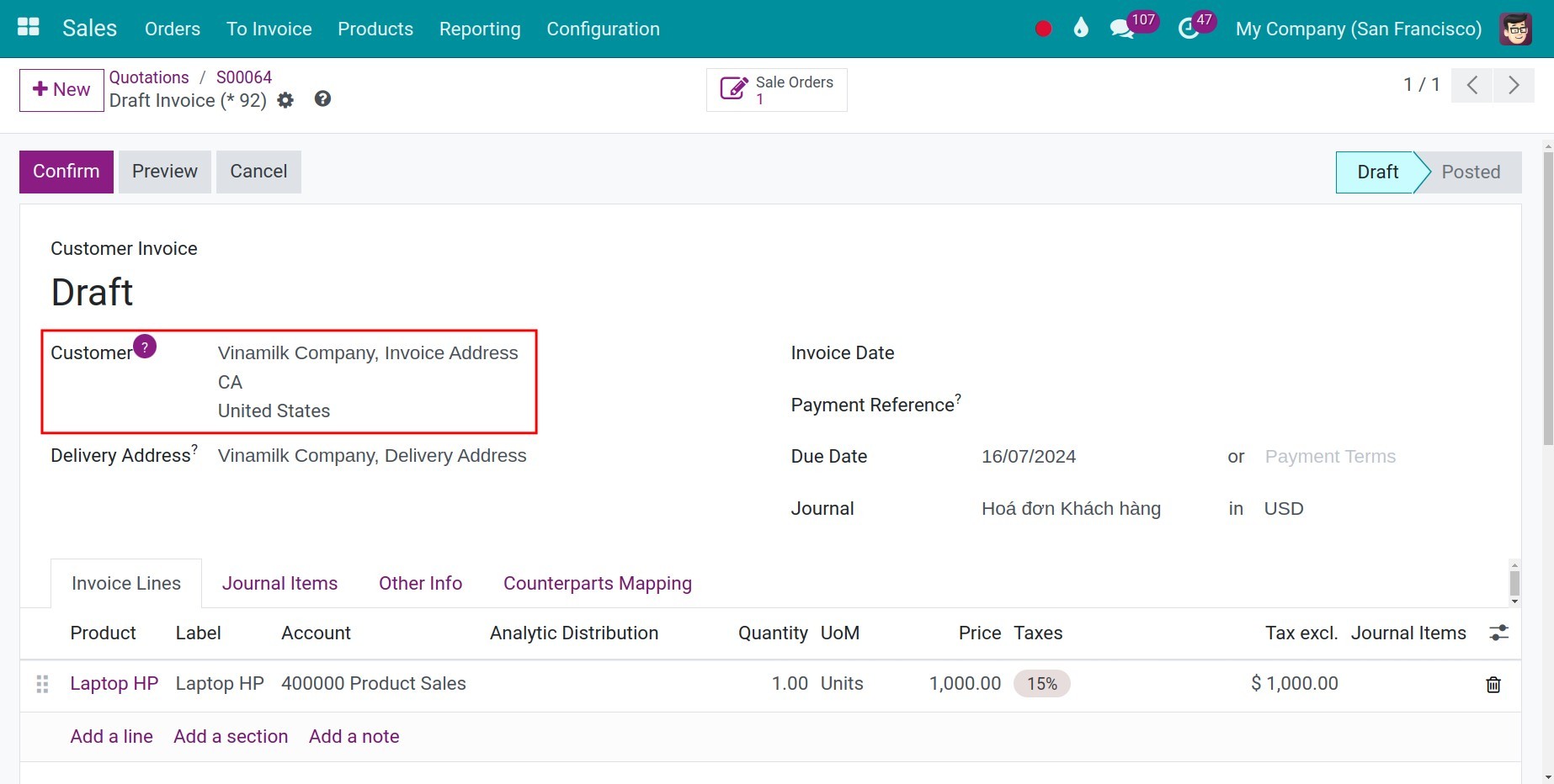 Invoice Address and Delivery Address in Sales order Viindoo
