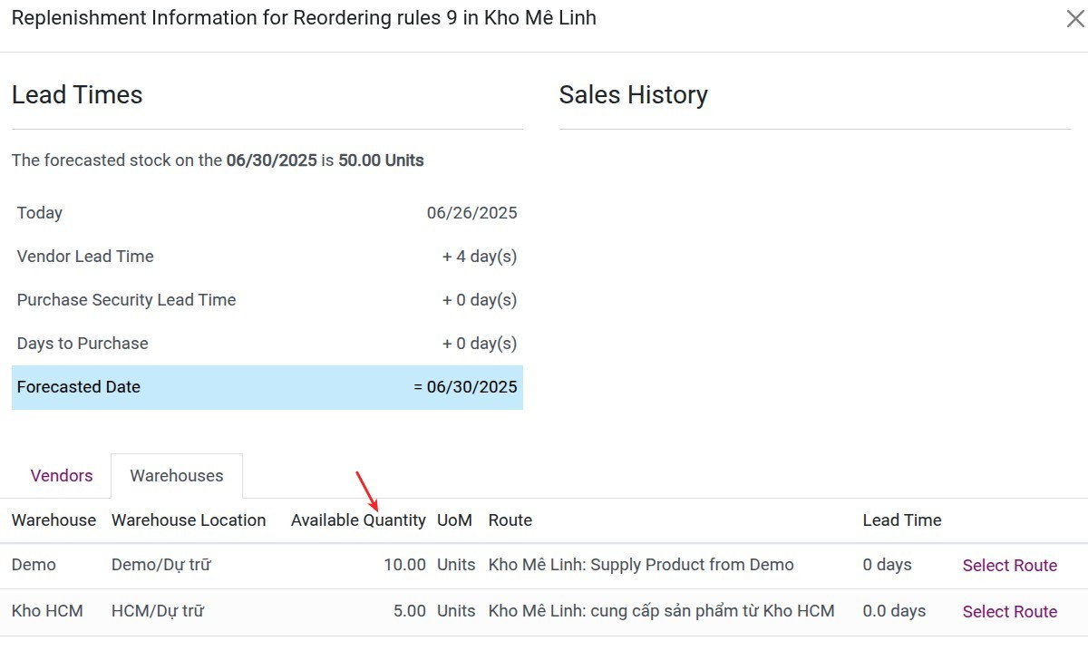 Replenishment information