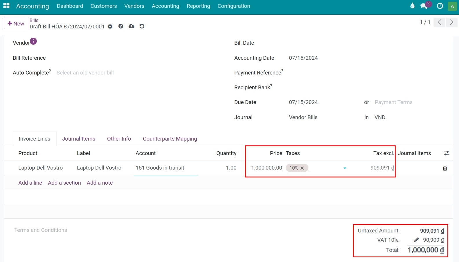 Price with tax included on the invoice