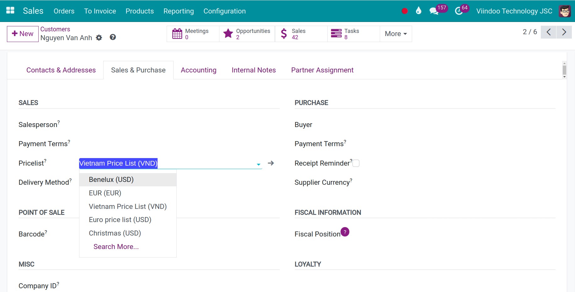 Select a default pricelist for a customer