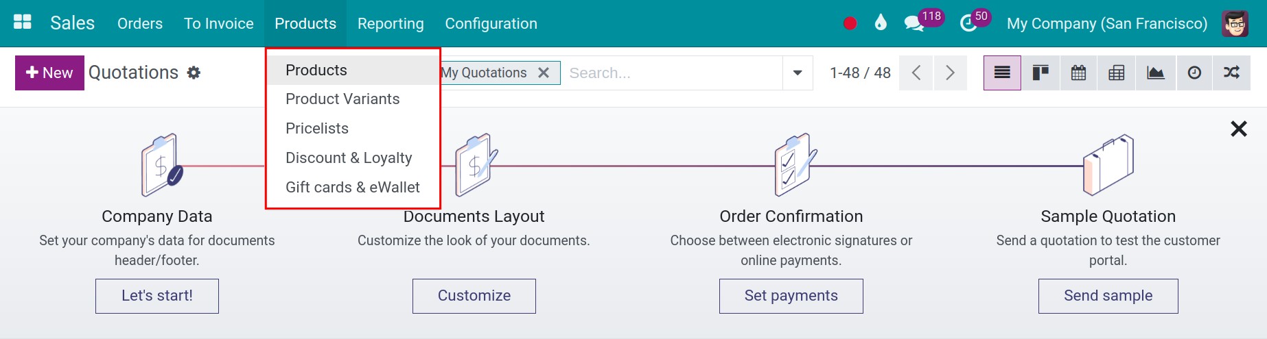 Products in Sales app - Viindoo