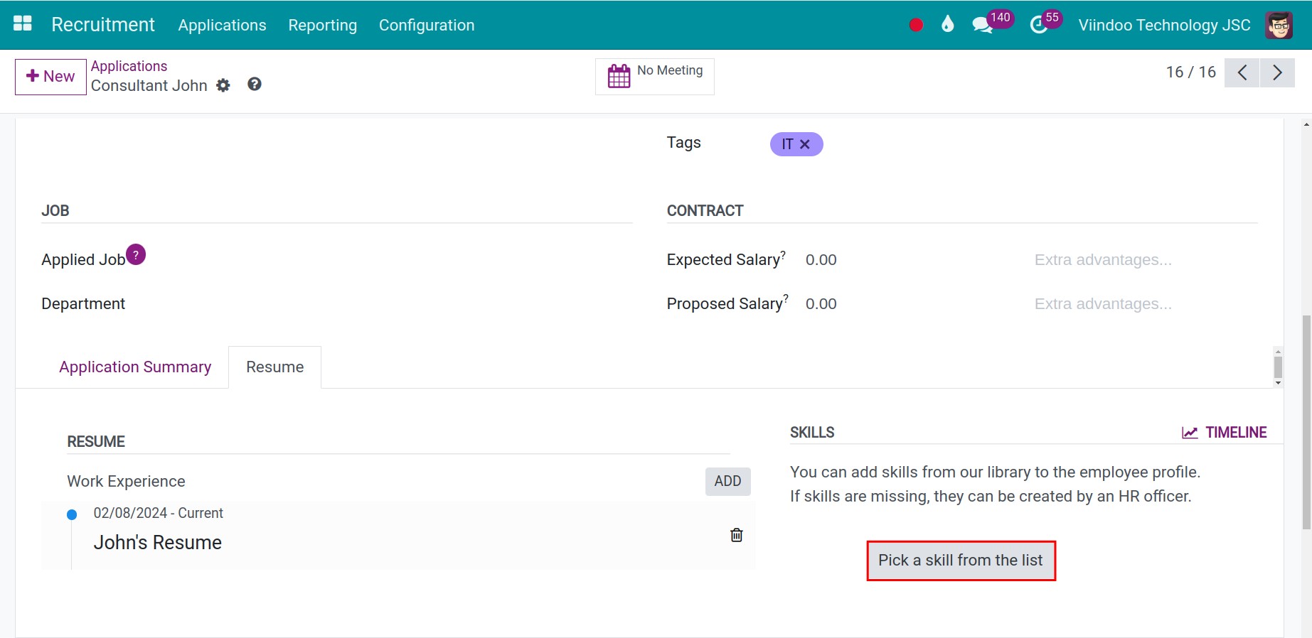 Create a new entry for skills