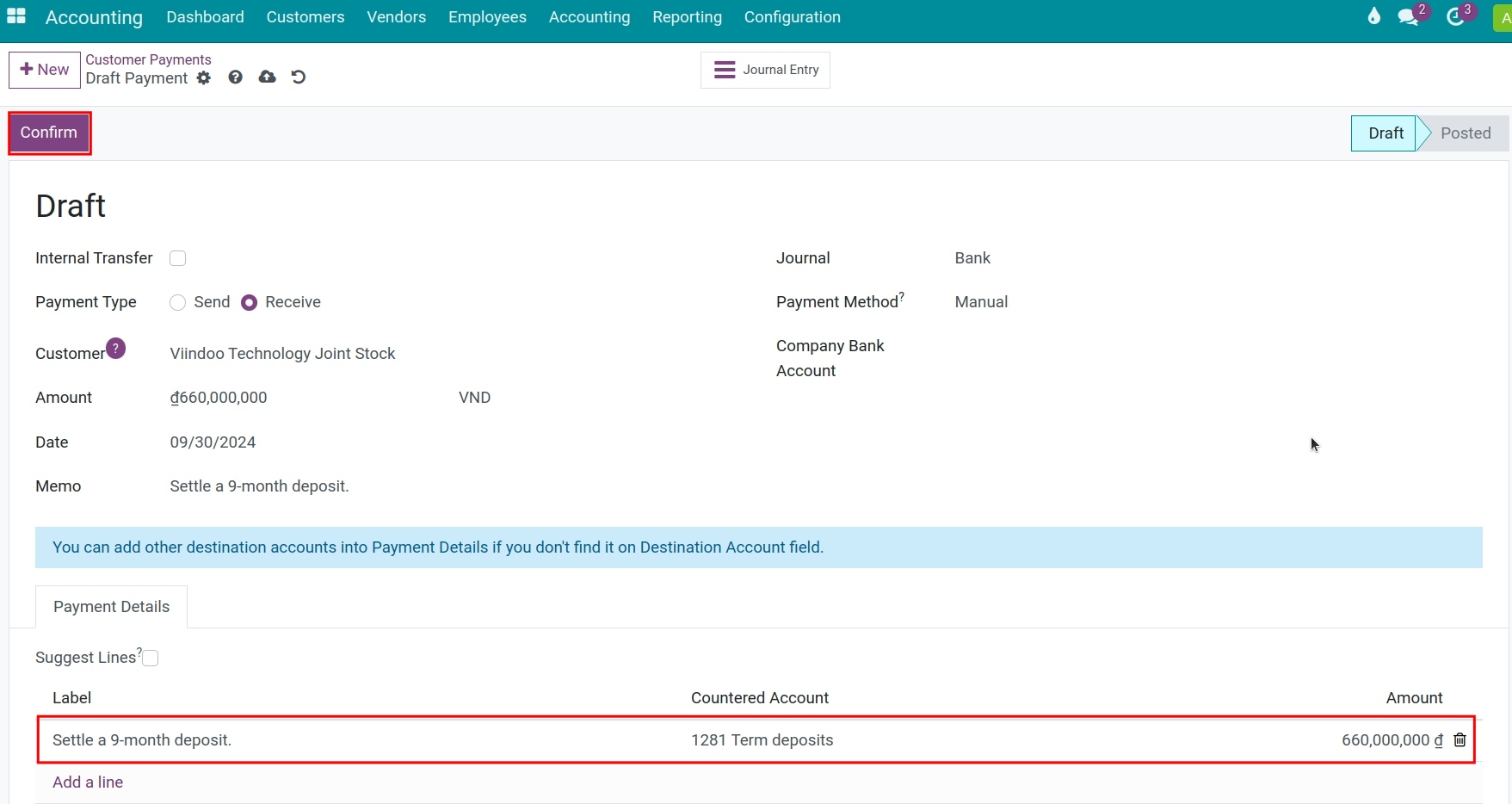 The time deposit settlement