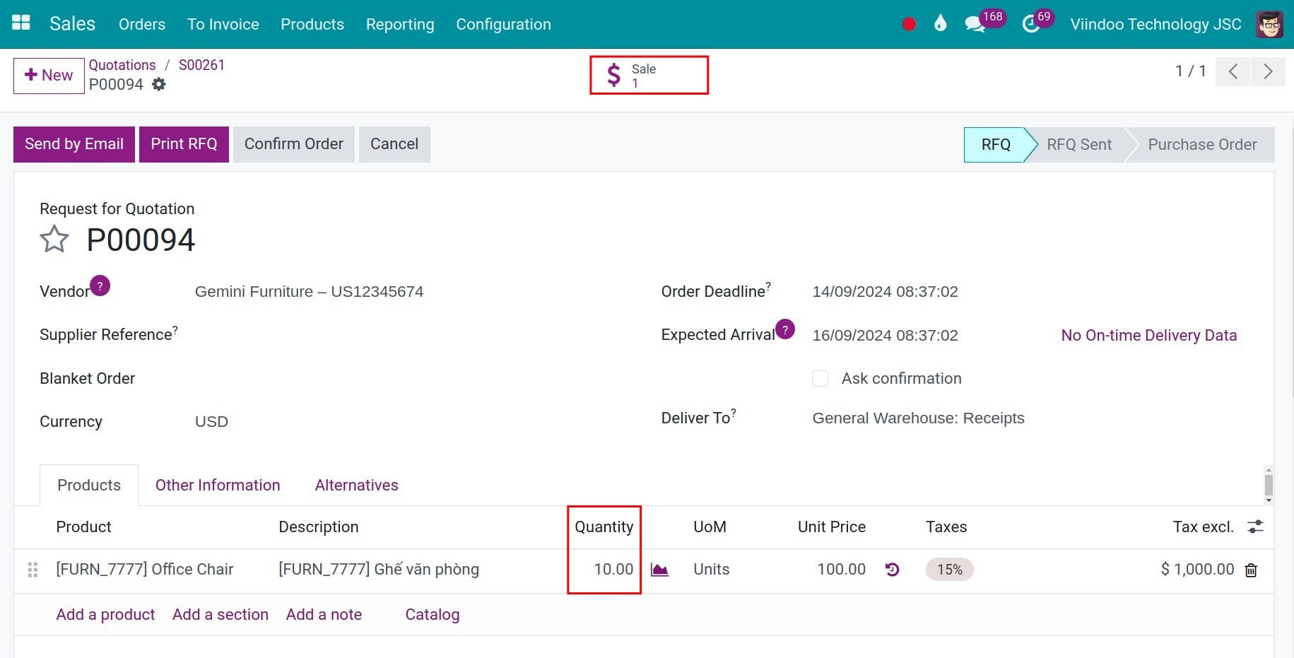Request for Quotation MTO rule Route Inventory Viindoo