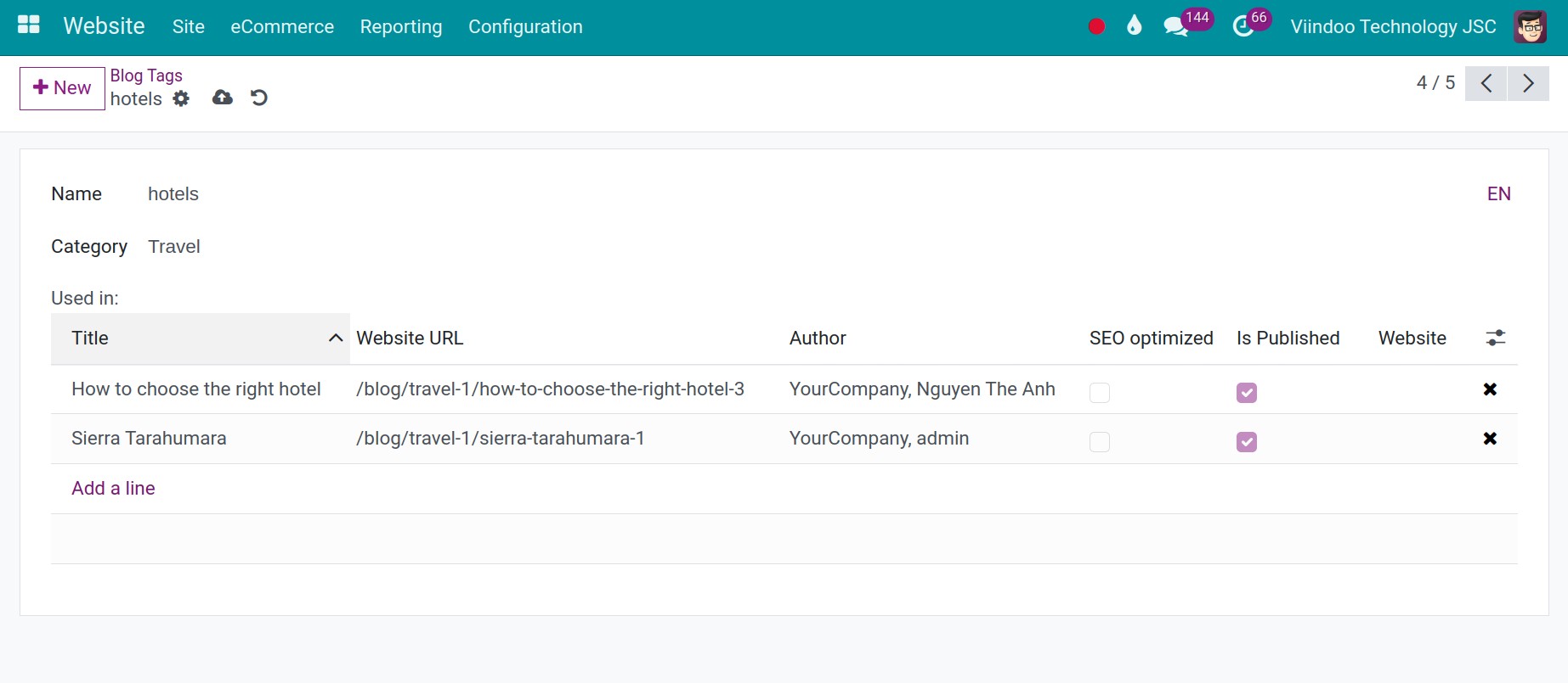 create tags in Viindoo
