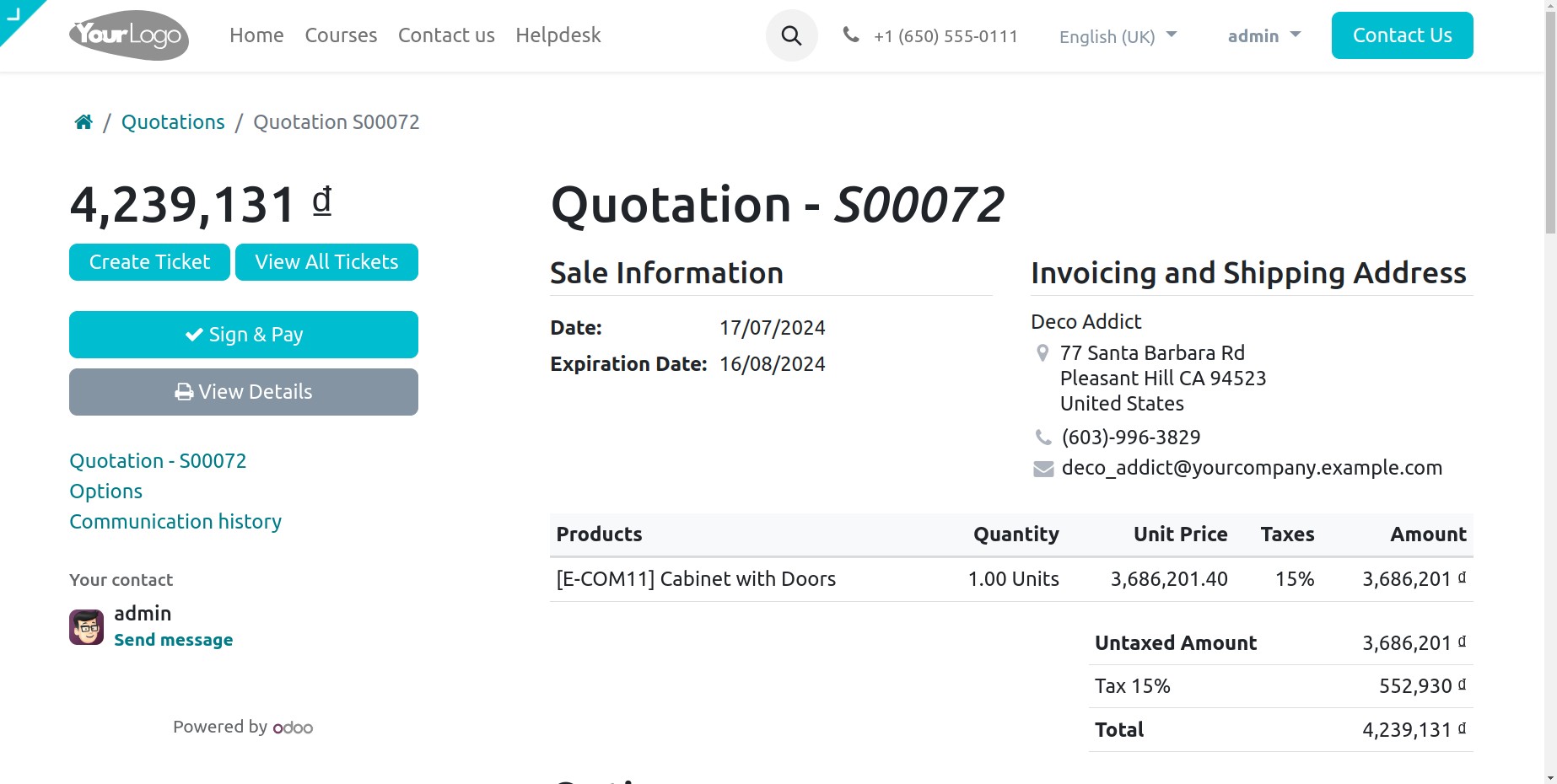 Online quotation on the website - official products