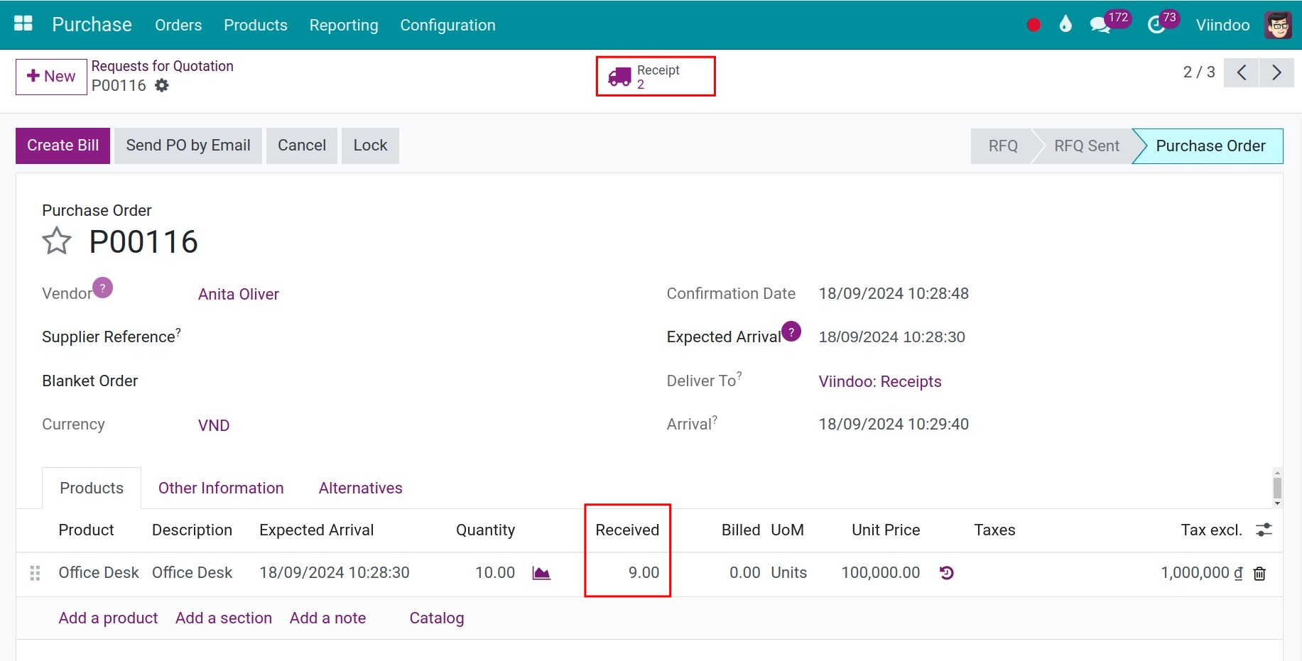 Quantity update on purchase order