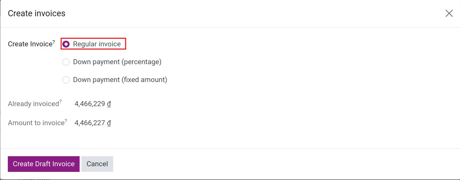 choose the Regular invoice option.