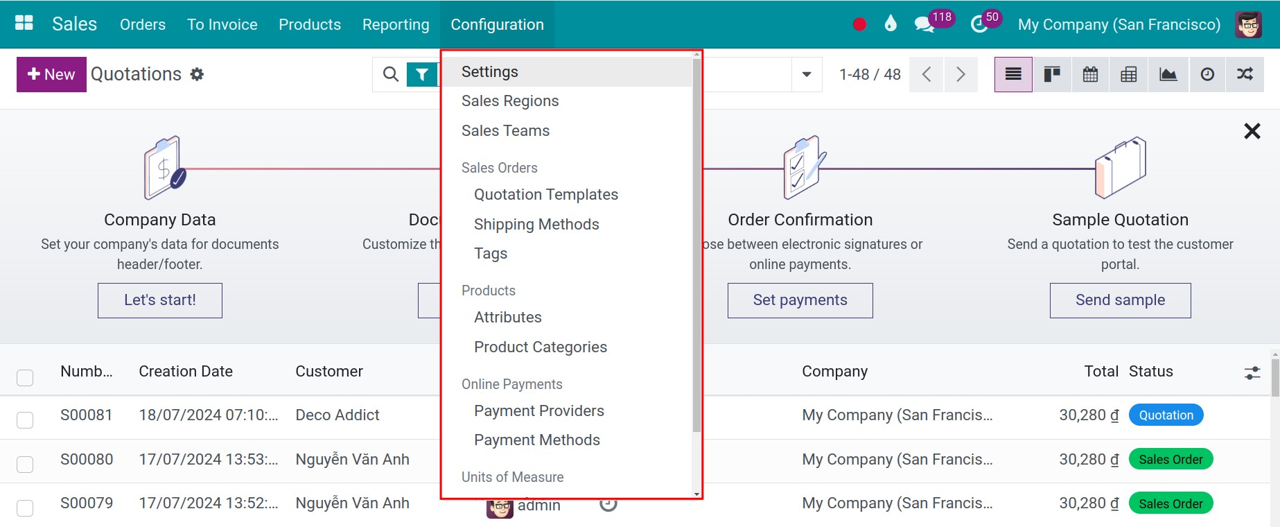 Configuration in Sales app - Viindoo