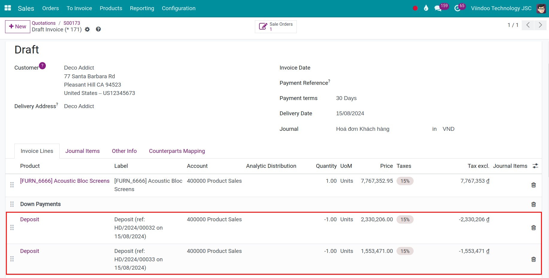 create an invoices with percent