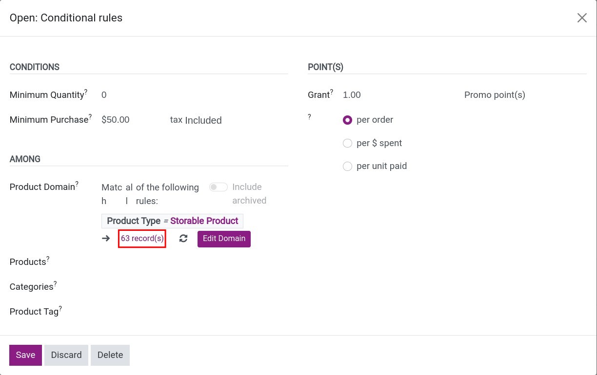 Result after the conditions are set