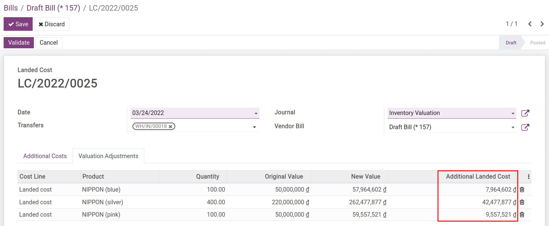 By volume allocation method - Viindoo Accounting