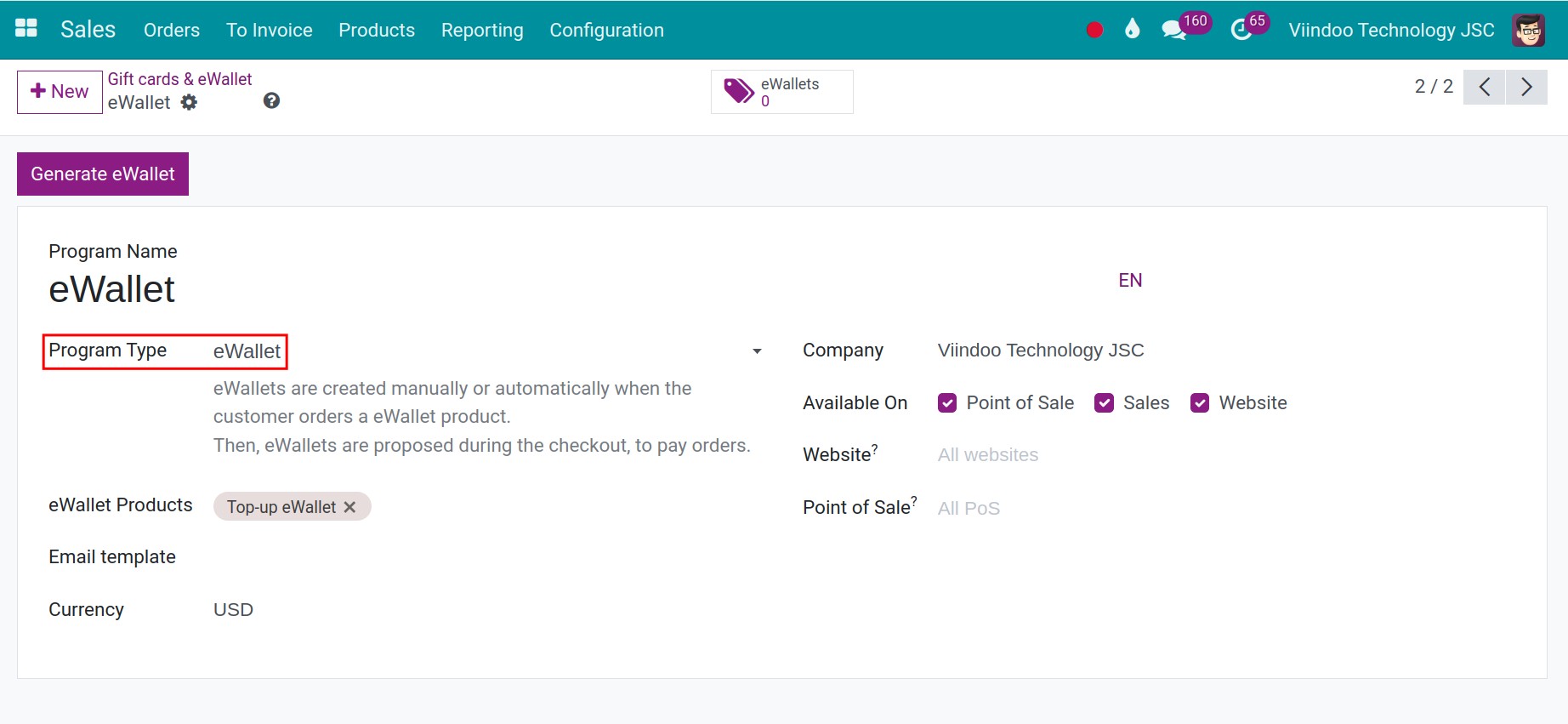 Create a new eWallet program in Viindoo