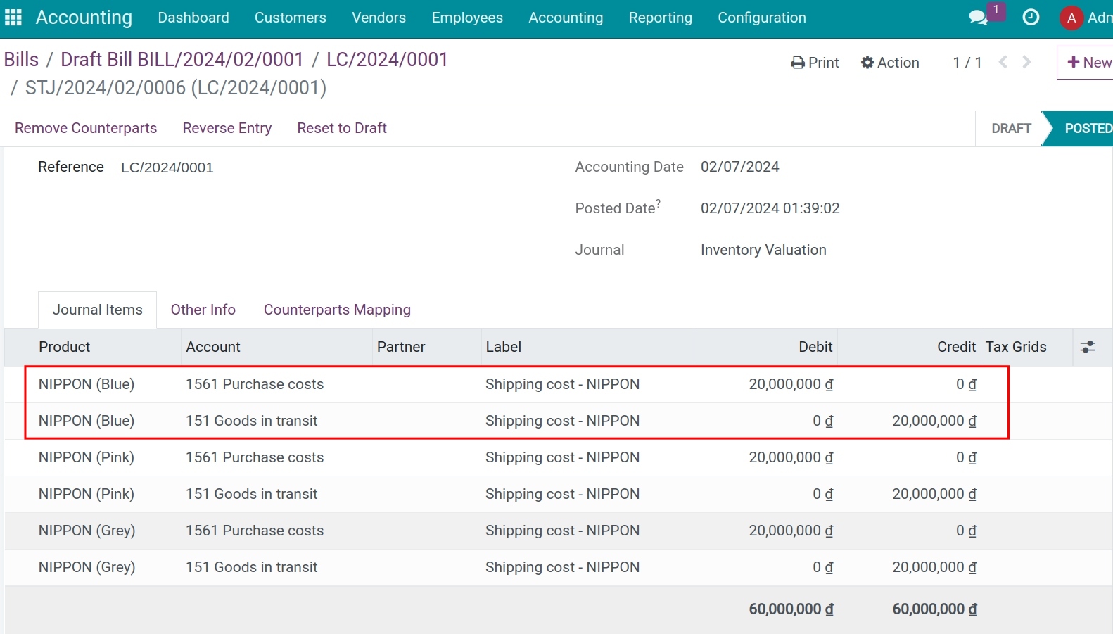 Landed cost entry - Viindoo Accounting