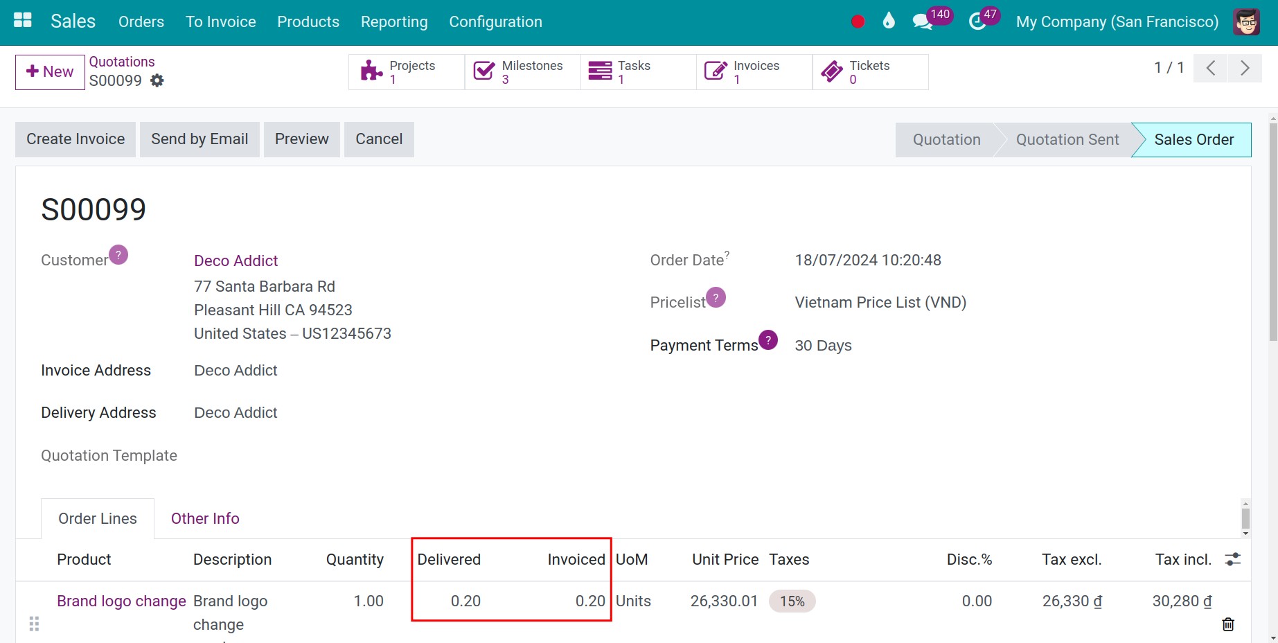 Update invoiced quantity