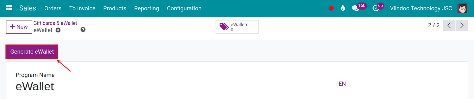 Create a new eWallet in Viindoo