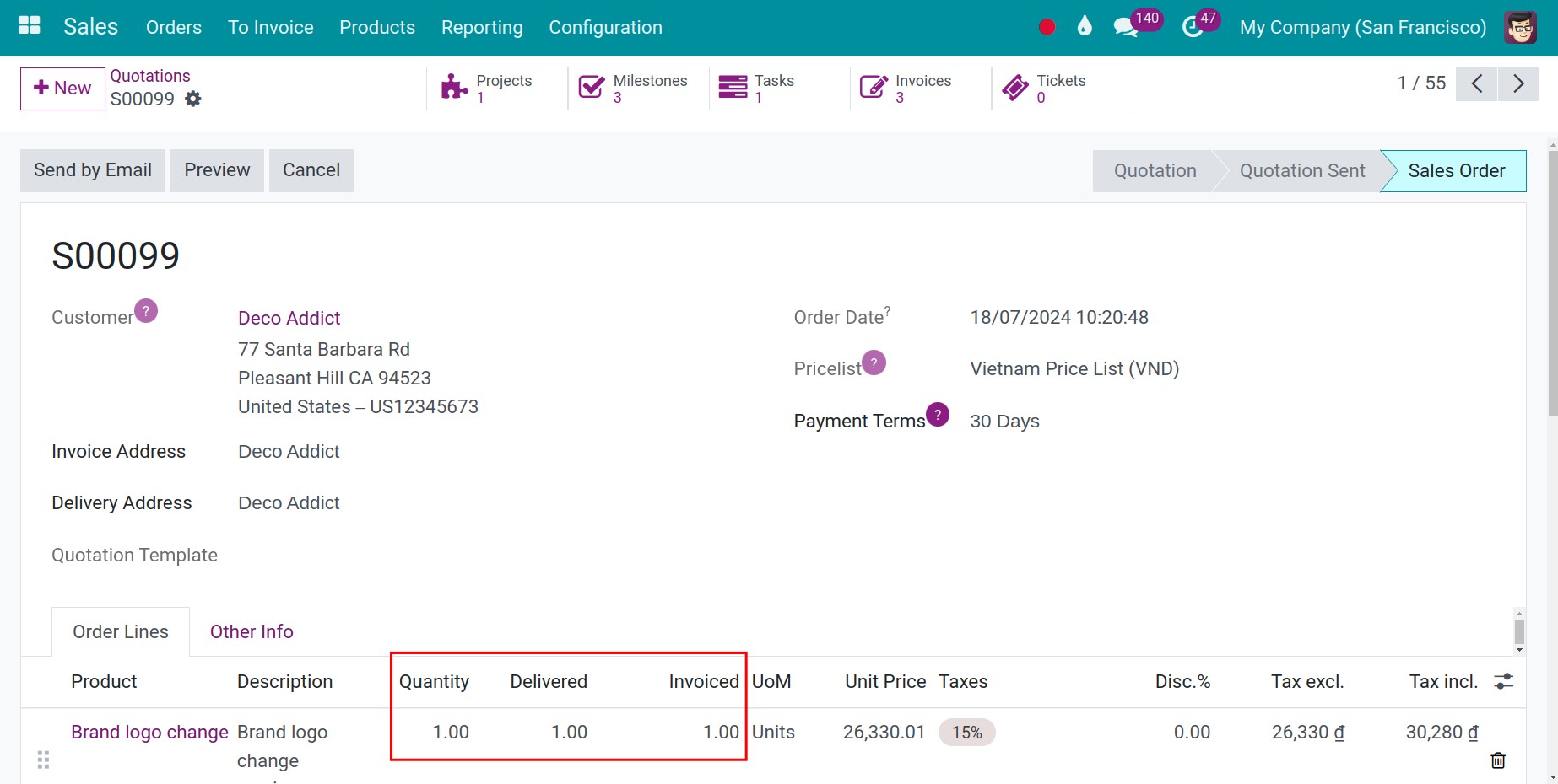Update the delivered quantity after a milestone is achieved