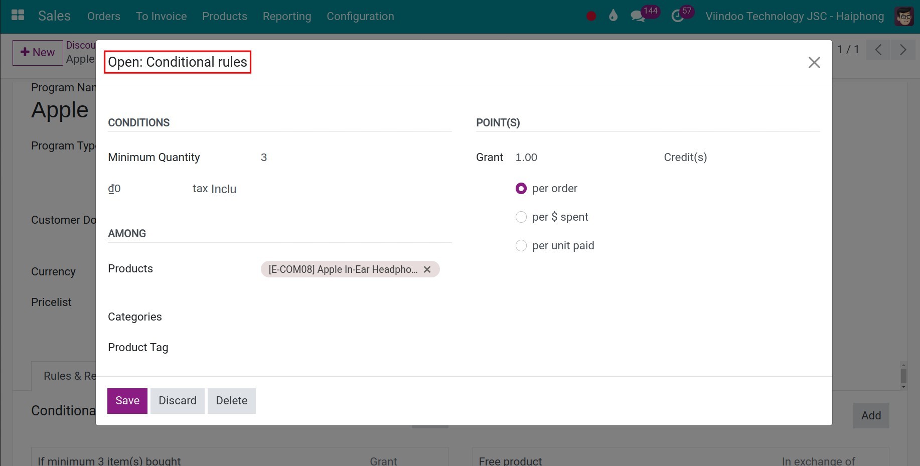 set up rule for a buy x get y program