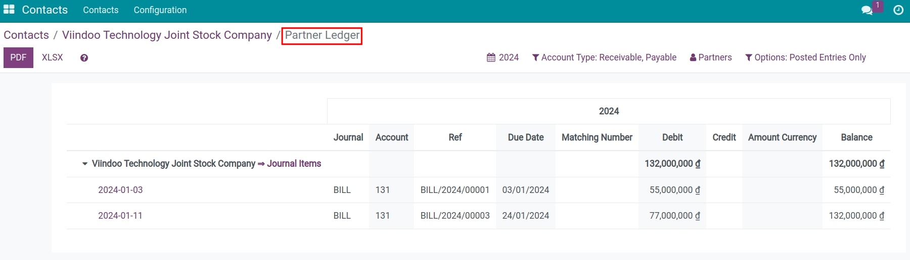 Follow due debt and payment Viindoo accounting app