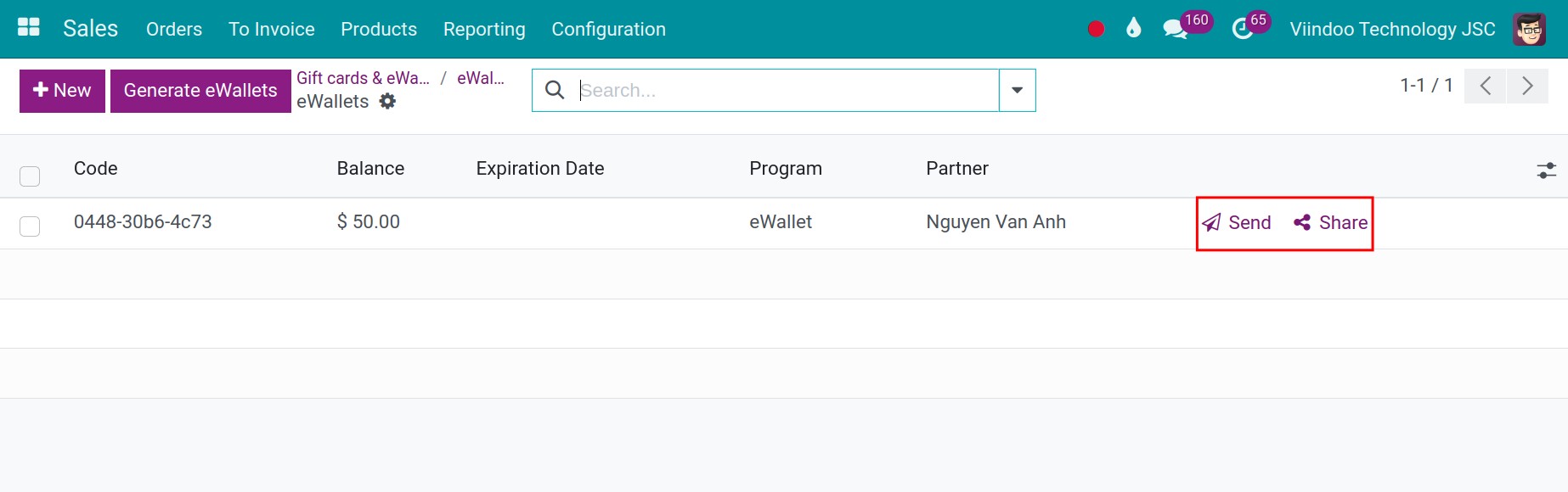 Send eWallet information to customers in Viindoo