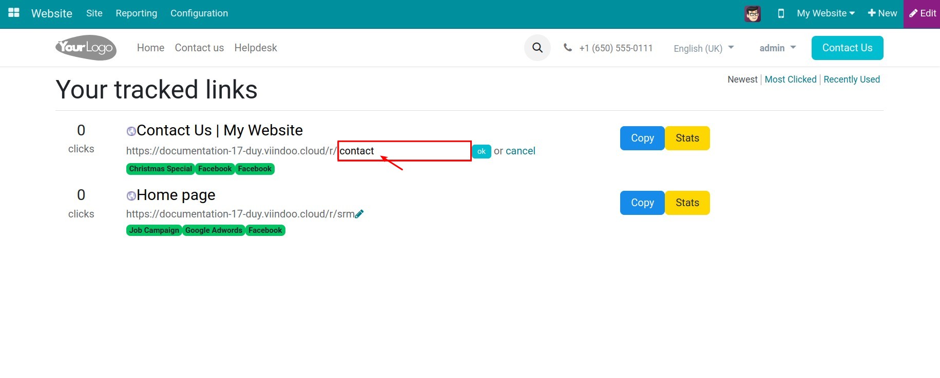 Change the link tracker name