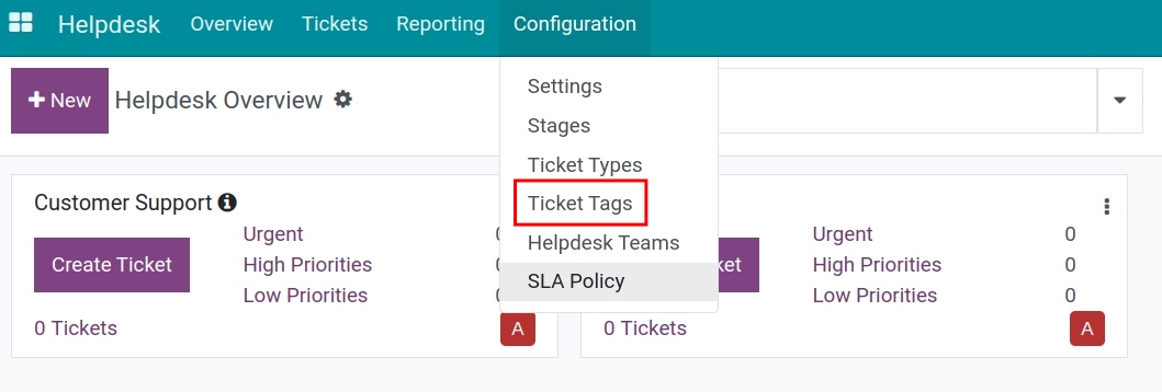 Create a new tag for a ticket Helpdesk Viindoo