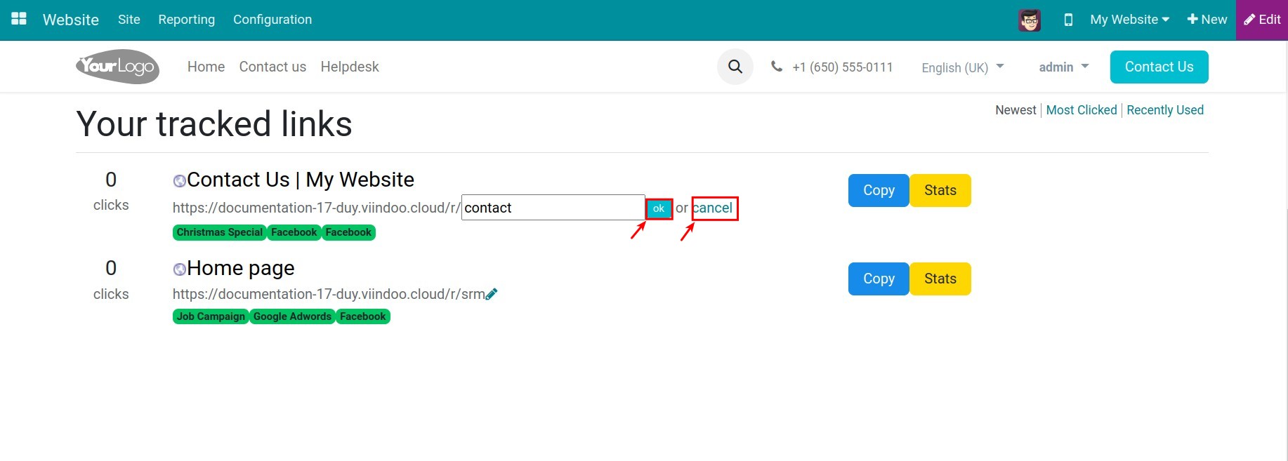 Confirm the link tracker edit