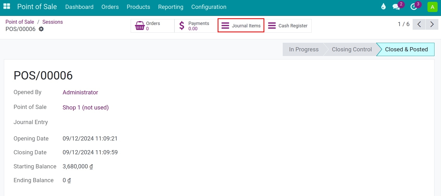 Profit/loss journal items in Viindoo PoS