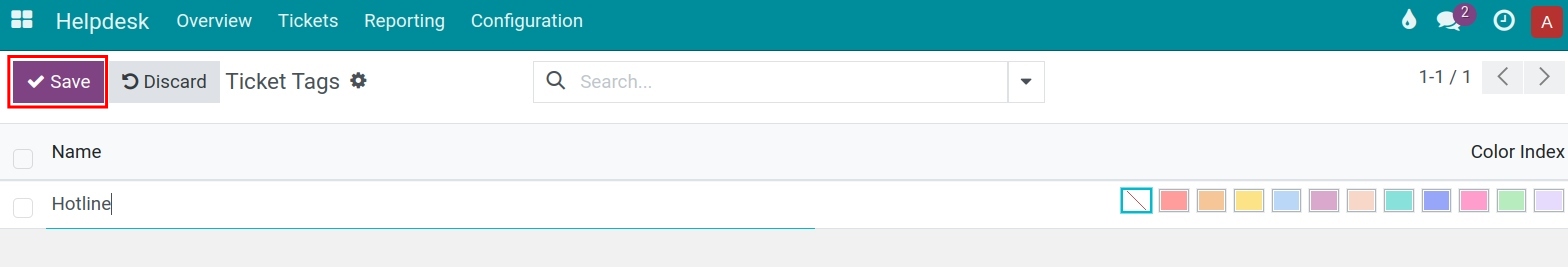 Details of a tag for a ticket Helpdesk Viindoo