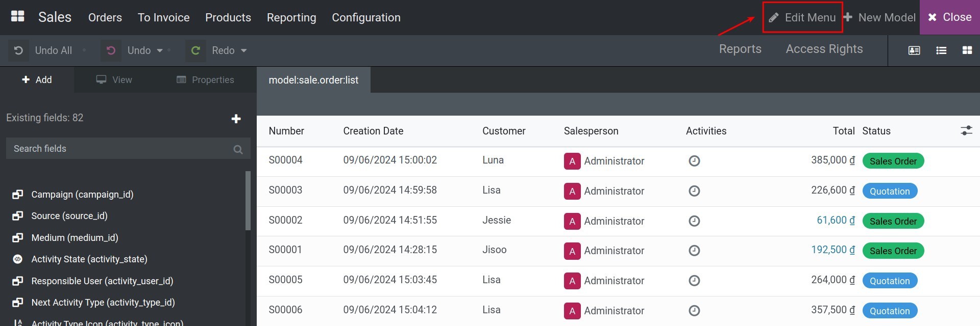 Click the edit menu button