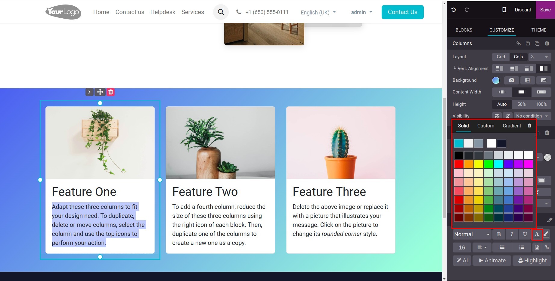 Edit the color of text