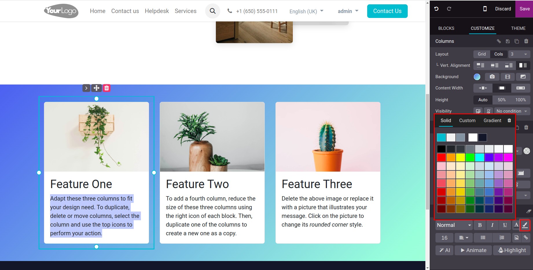 Edit the color of background