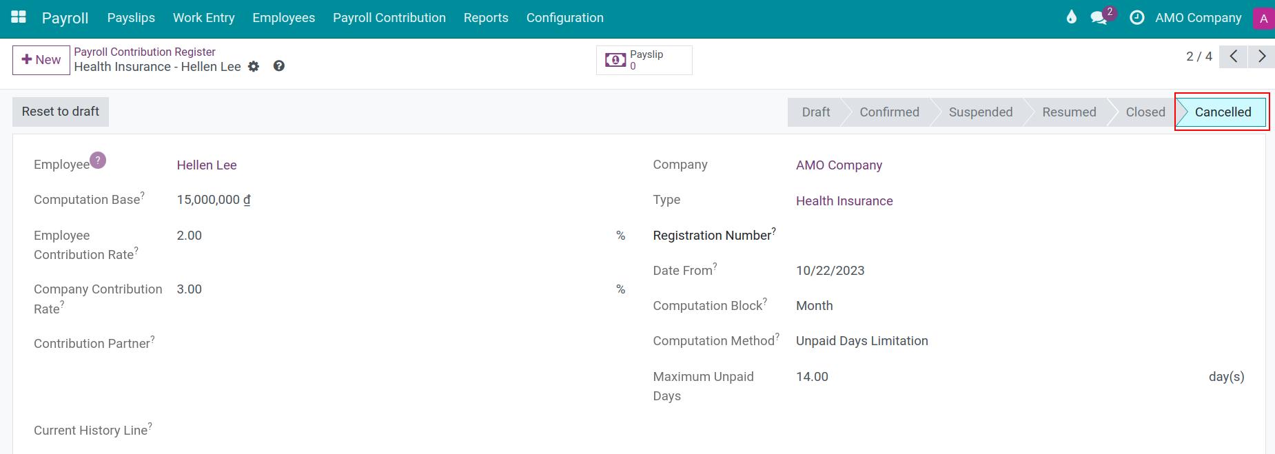 Cancel a record of insurance contribution