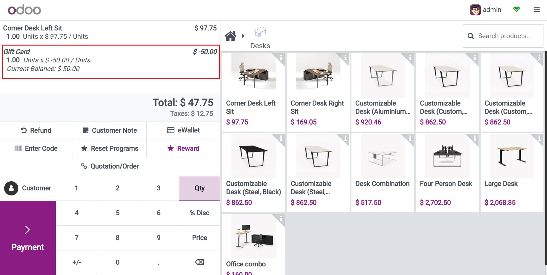 gift card code is avalibale on pos