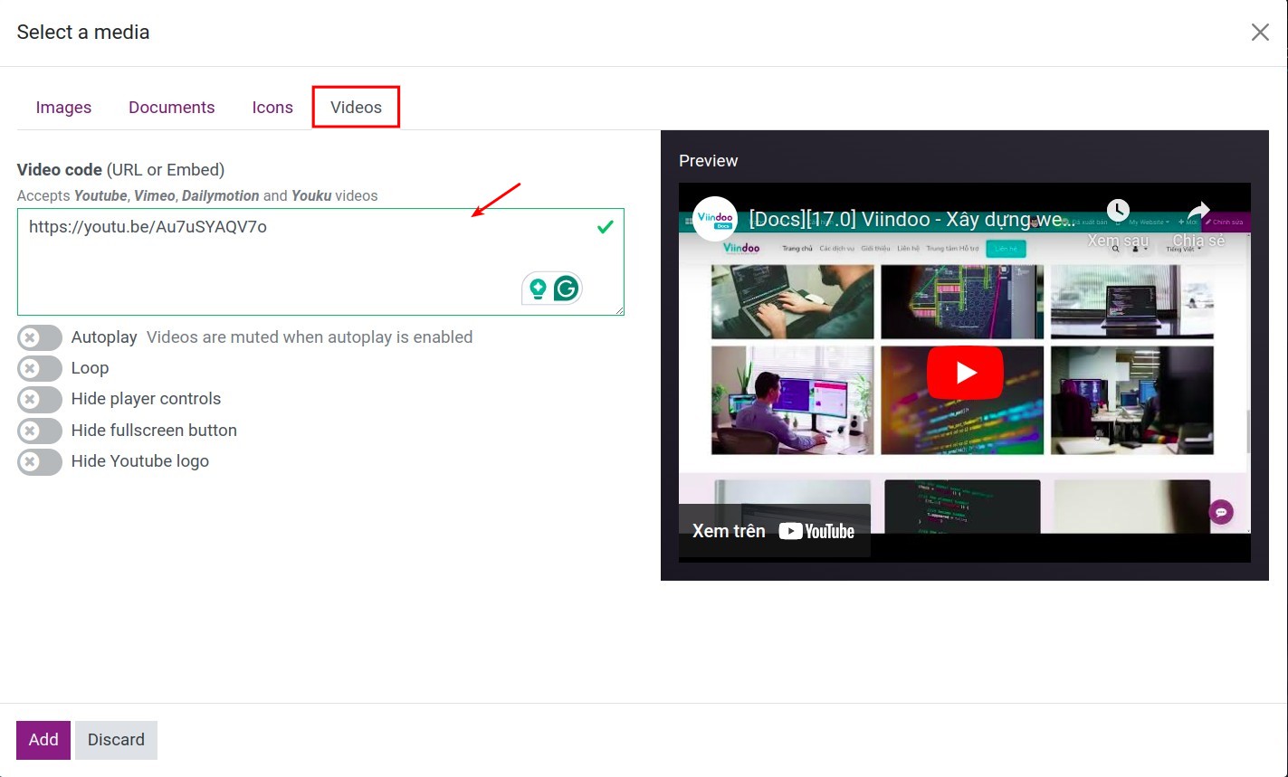 Paste the video code