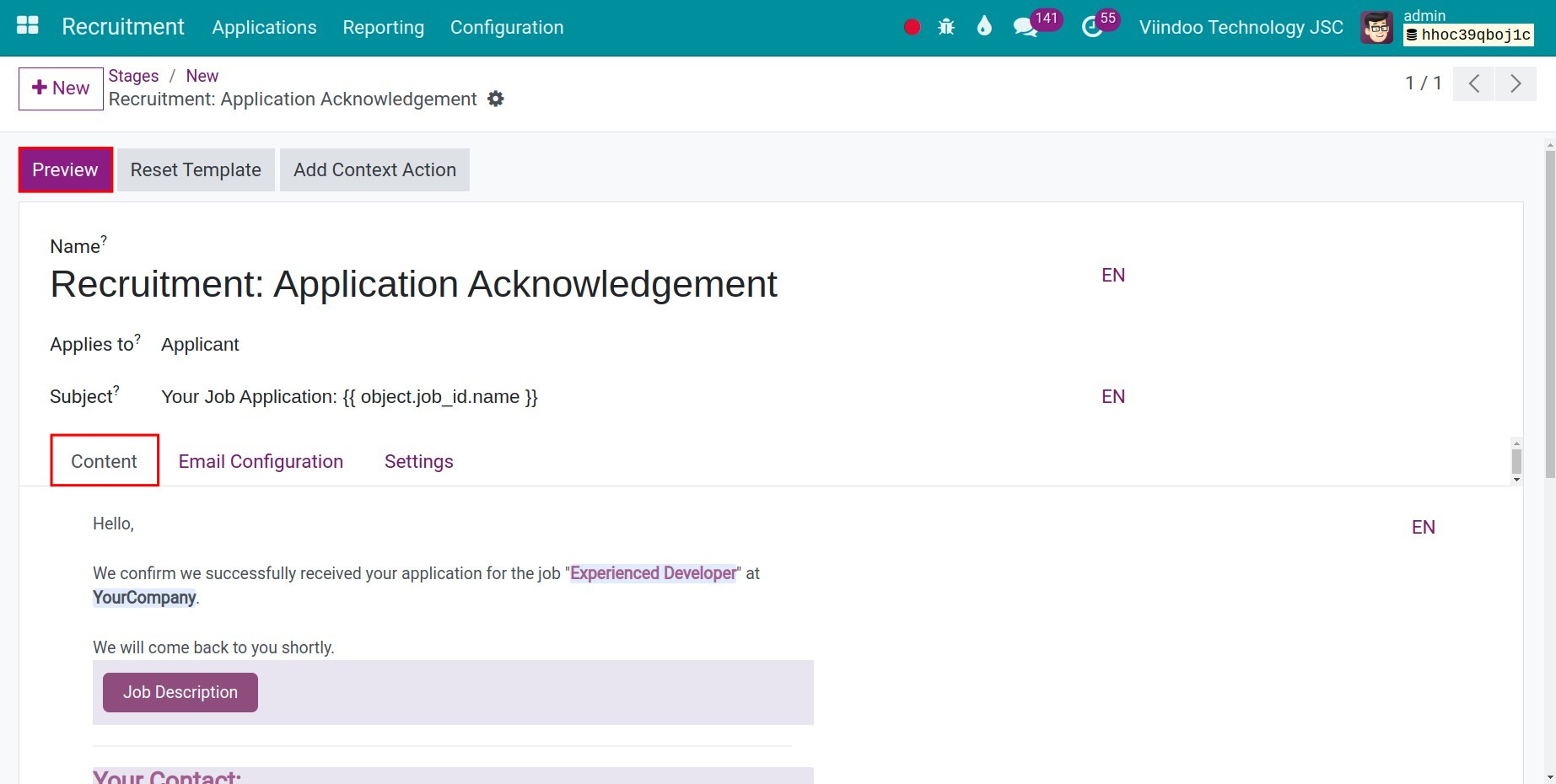 Create email templates - Content tab
