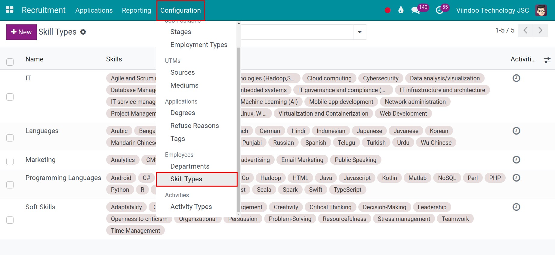 Click Create the Skill Types